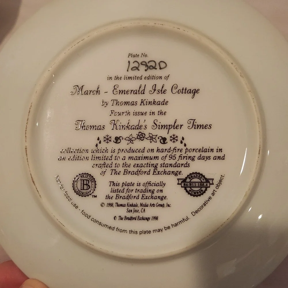 Twelve month set of Thomas Kinkade Calendar Decorative Plates Simpler Times 1998